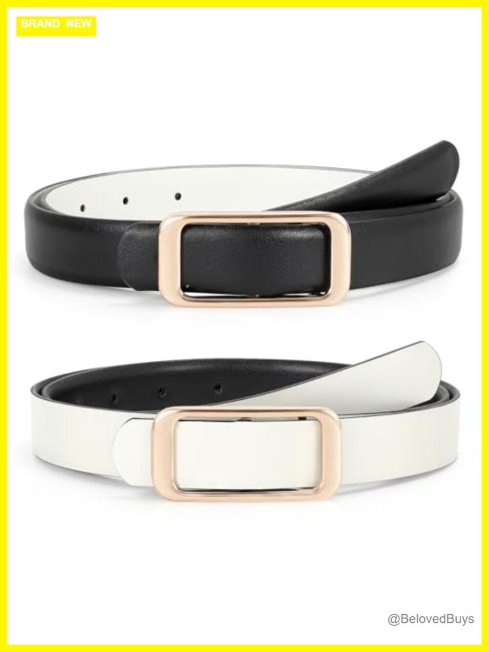 Reversible Faux Leather Belt for Women with Metal Square Buckle